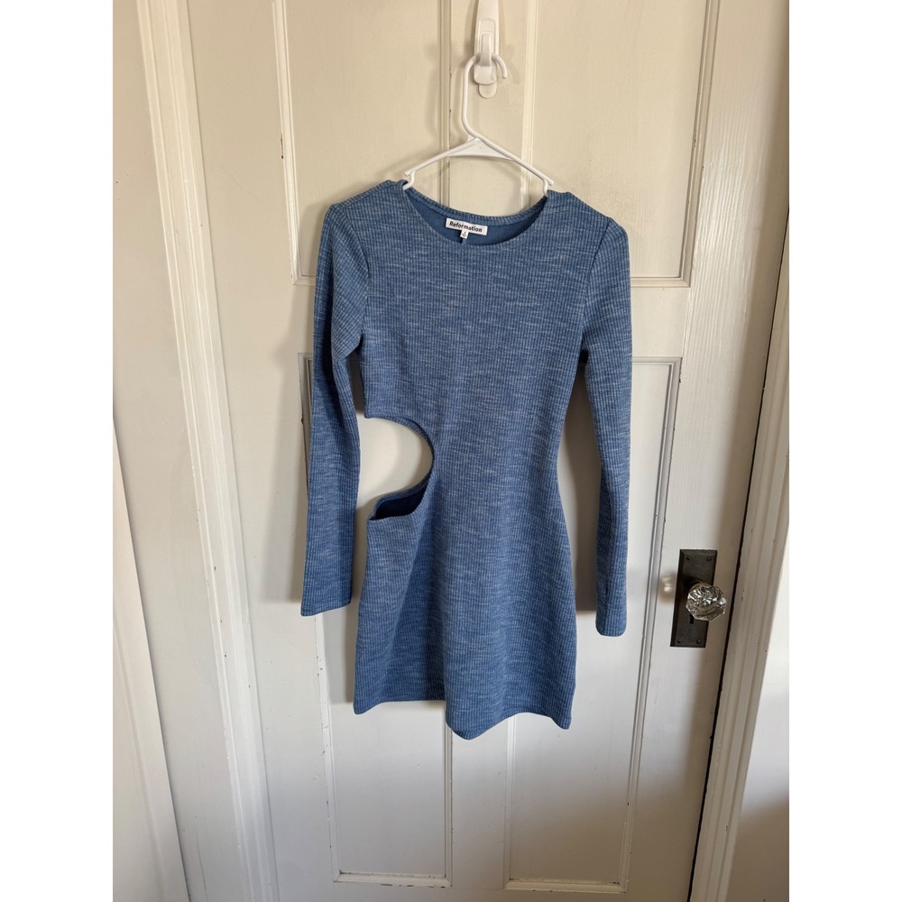 Reformation Tracy blue cut out long sleeve‎ knit dress size small